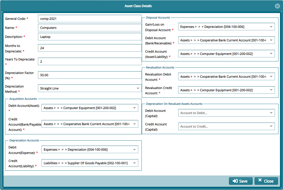 new asset class dialog box