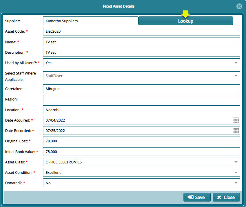 dialog box for crearting a new asset