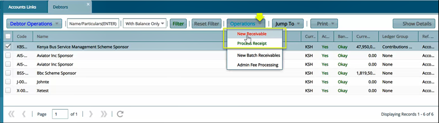 creatingf a new Receivables