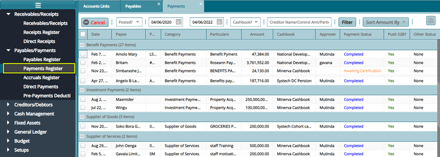 Payments Register