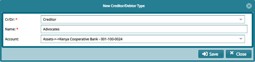 New Creditor/Debtor