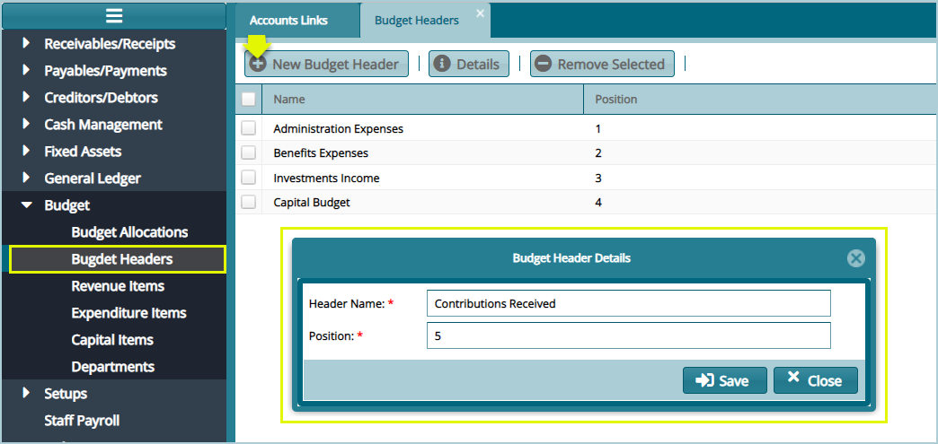 Budget Headers