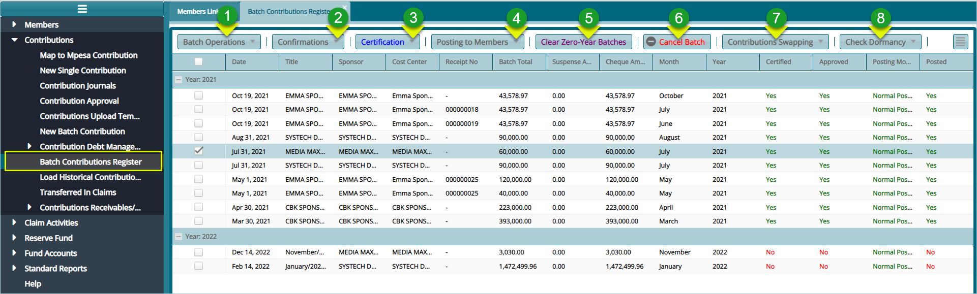 Batch Contributions Register