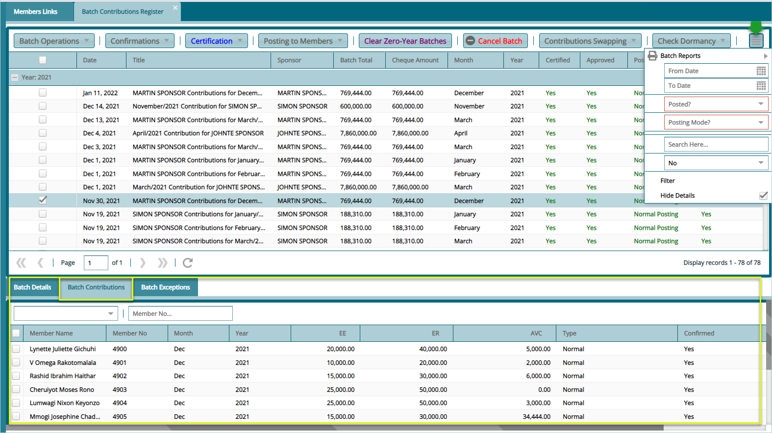 Batch Contribution Distribution to Members
