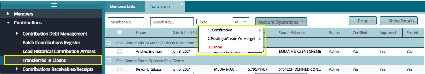 Transferred in Claims