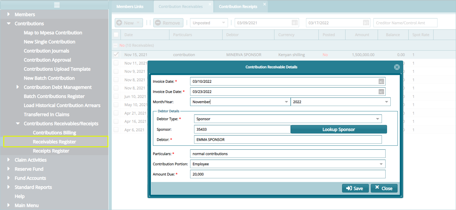 Receivables Register