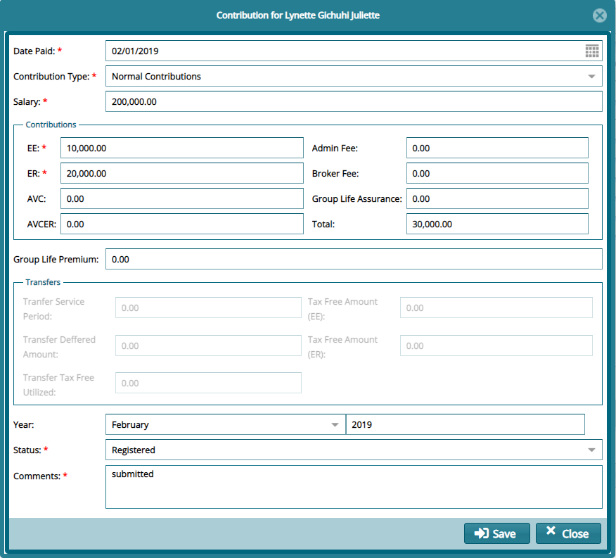 Single Contribution capture form