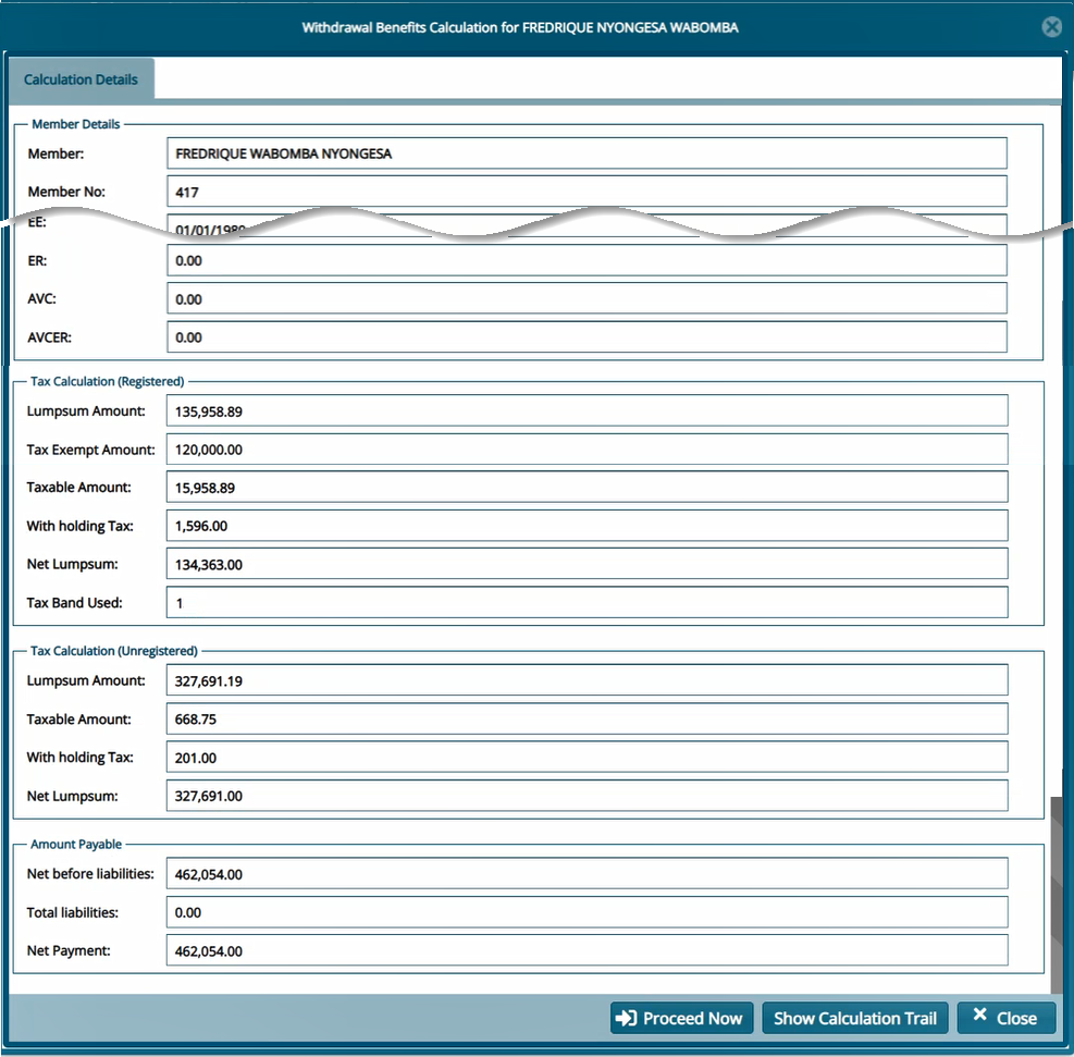 Show Benefits Calculation