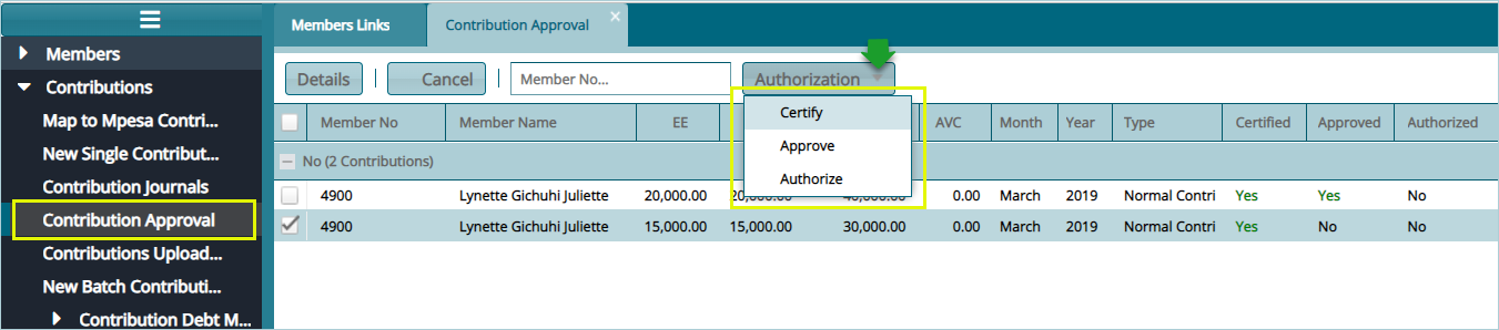 Single Contribution approval
