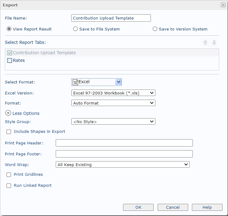 Single Contribution template export