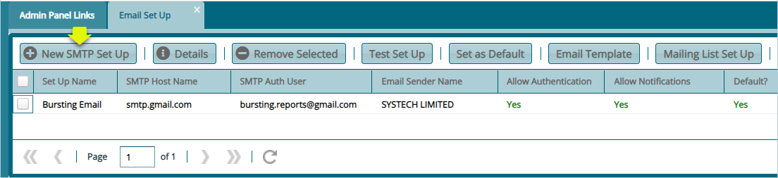 emailsetup window