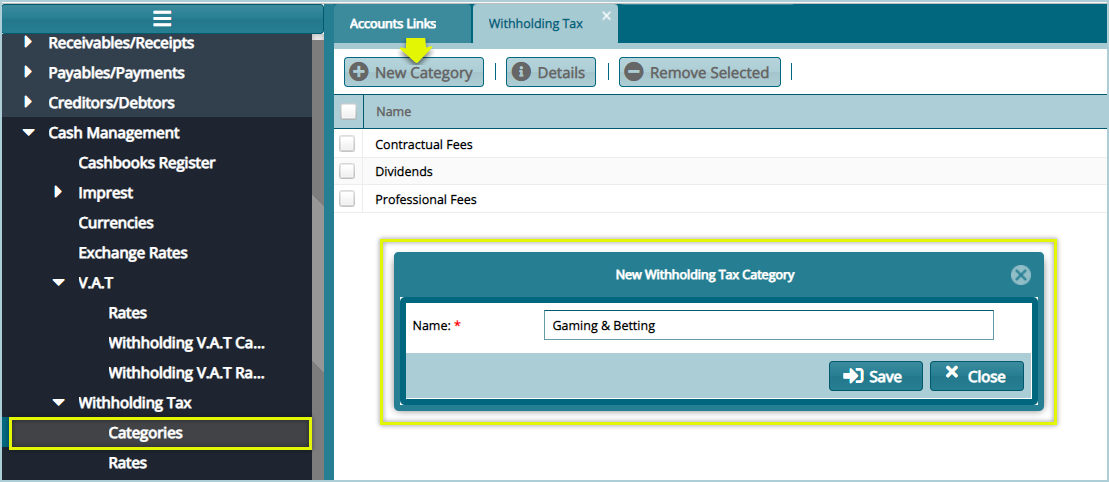 Withholding Tax Categories