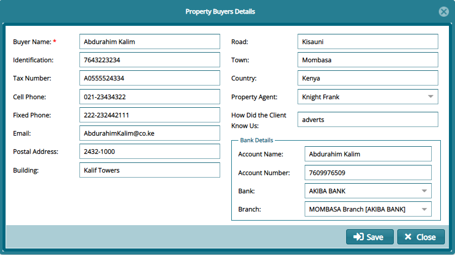 new property buyers dialog box