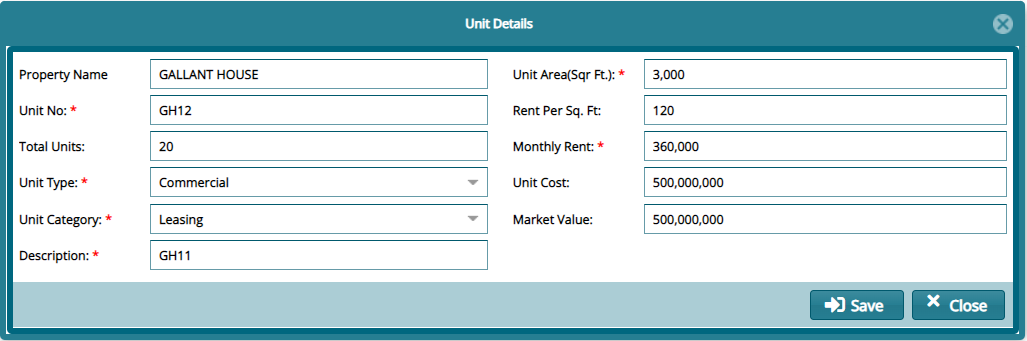 new unit dialog box