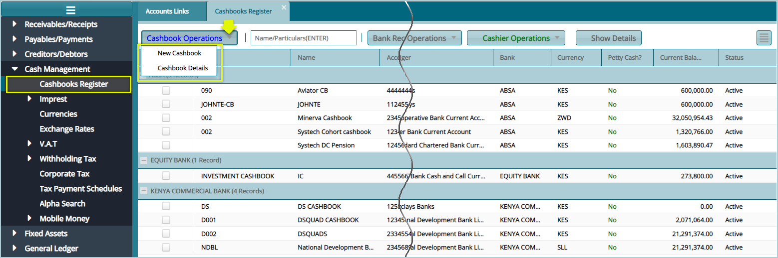 Cashbooks Register