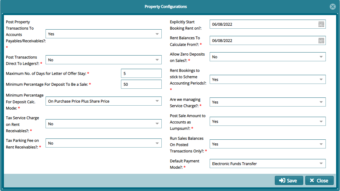 property configurations menu