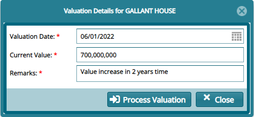 new valuation dialog box