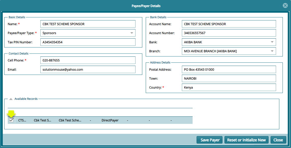payee/payer details dialog box