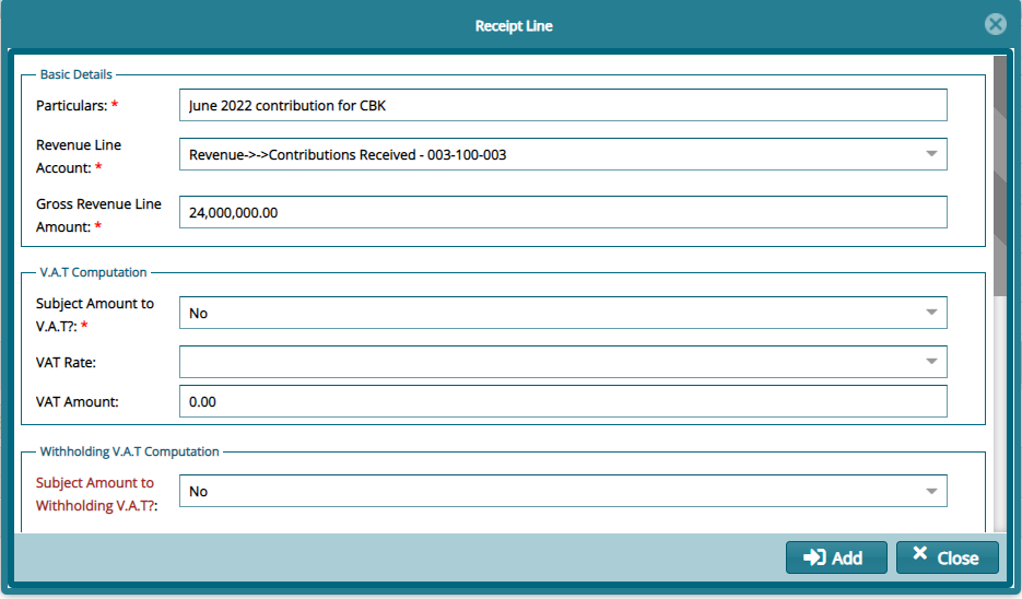 add credit line dialog box