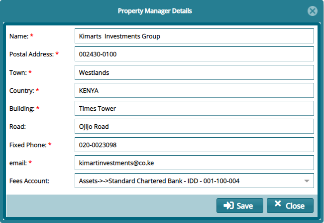 new property managers dialog box