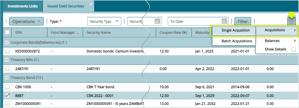 single Bond Acquisition