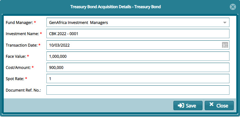 single Bond Acquisition dialog box