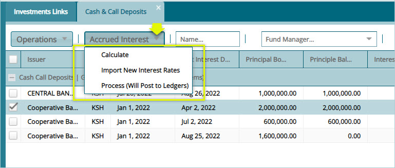 Run Accrued Interest for calls and deposits