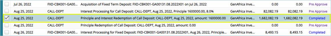 successful posted of a cash ans call deposit interst