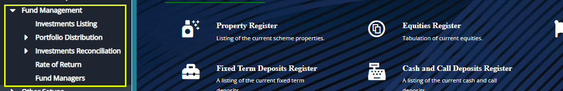 fund managemet menu