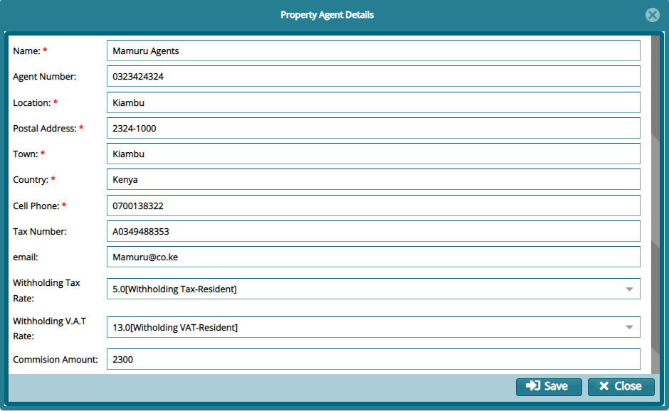 new property agents dialog box