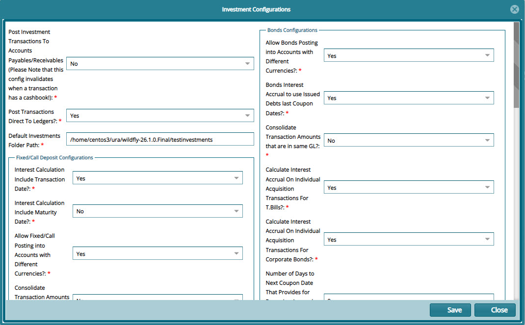 Investments Config Matrix form