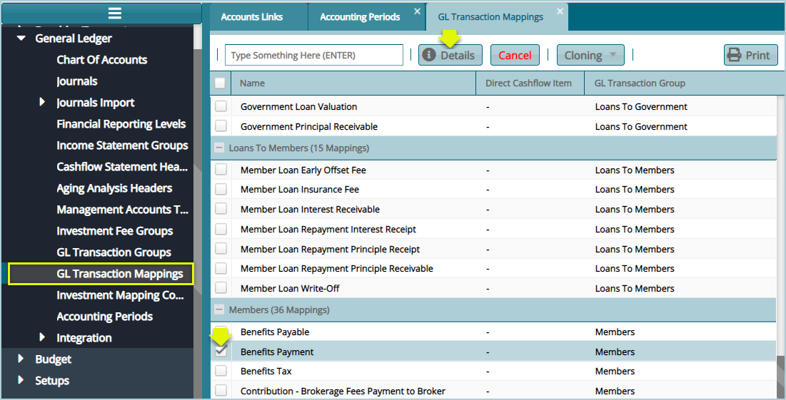 GL Transaction mappings