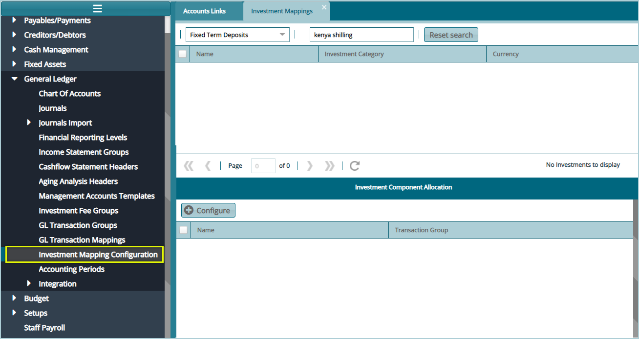 Investment Mapping Configuration