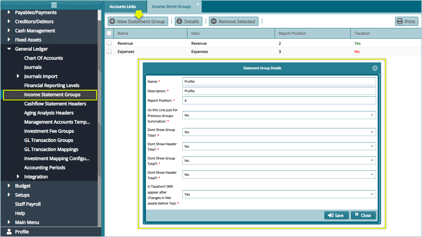 Income Statement Groups
