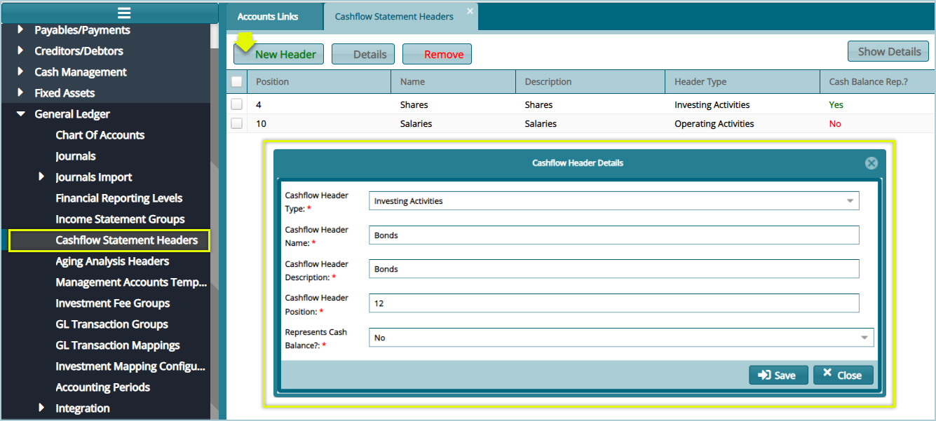 Cash Flow Statement Header