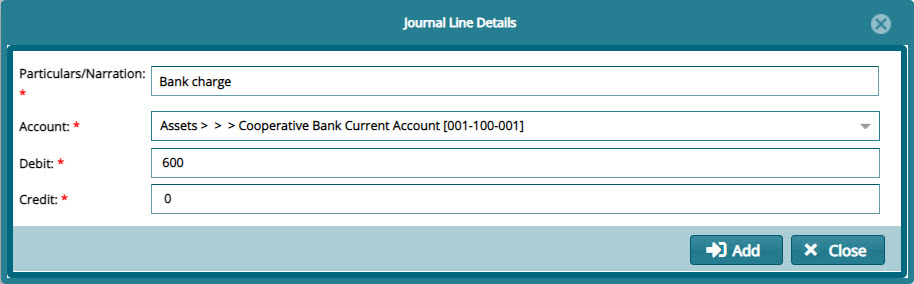 Debit line dialog box