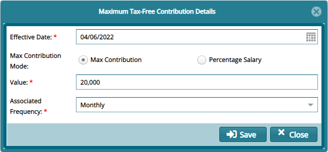 Maximum Registered Contribution config box