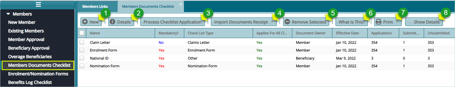 Members Document Checklist