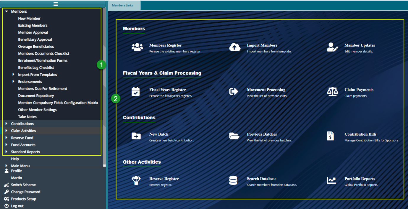 Members module dashboard