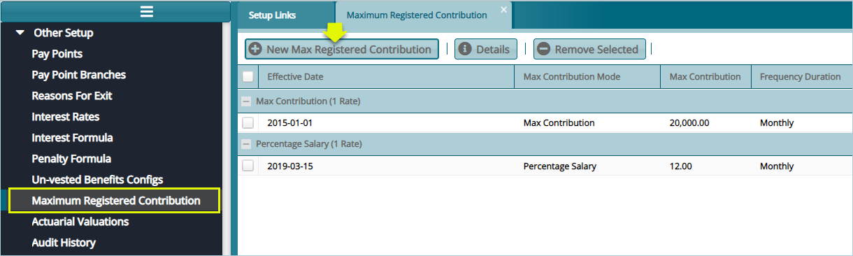 Maximum Registered Contribution Configuration