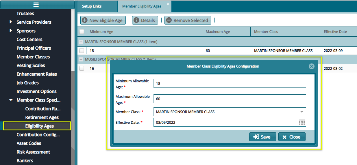 Eligibility age configs window